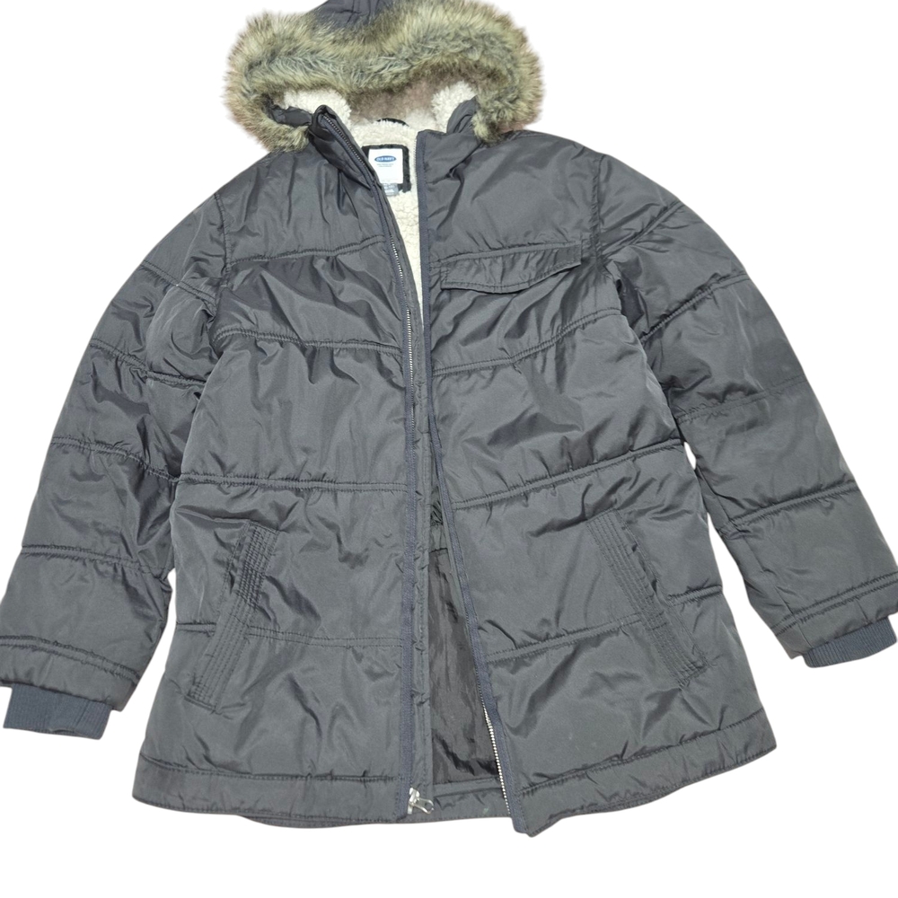 Gray Puffer Jacket with Faux Fur Hood‎